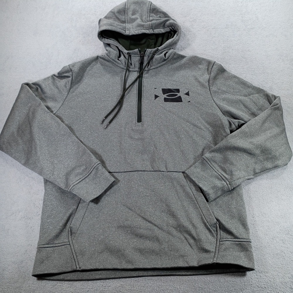 Under Armour Mens Quarter Zip Hoodie Grey Medium Graphic Logo Pocket